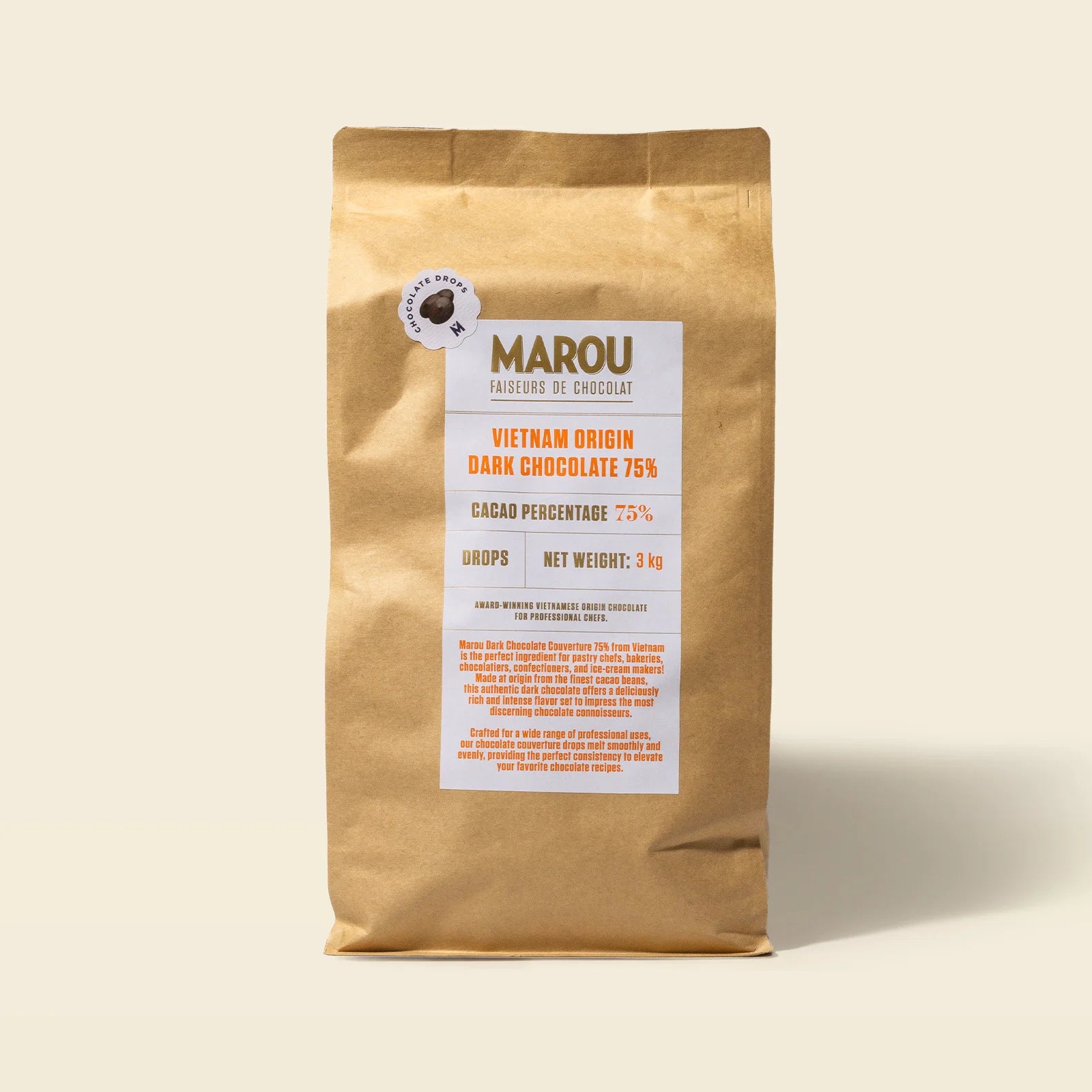 75% Dark Chocolate 3kg Drops – Rich & Intense – Marou Chocolate Europe